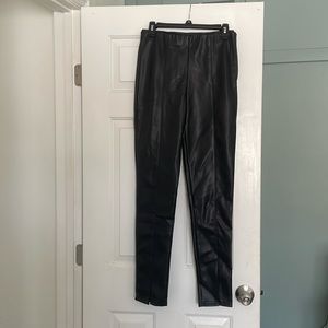 Black Vegan Leather Split Leg Trousers NWT